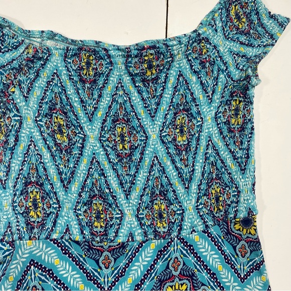 Loft Beach Blue Smocked Off The Shoulders Short Sleeve Flowy Maxi Dress XS - Picture 5 of 14